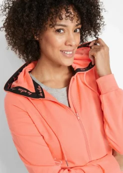 bonprix Sweat|Bekleidung·Blusen & Tuniken|Kapuzen-Sweatjacke aus reiner Baumwolle lachs bedruckt