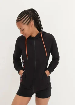 bonprix Bekleidung·Blusen & Tuniken|Sweat|Kapuzen-Sweatjacke aus reiner Baumwolle schwarz bedruckt