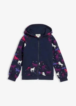 bonprix Mädchen 2-8 Jahre·Sweat & Strick|Kapuzen-Sweatjacke aus reiner Baumwolle dunkelblau bedruckt