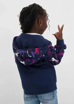 bonprix Mädchen 2-8 Jahre·Sweat & Strick|Kapuzen-Sweatjacke aus reiner Baumwolle dunkelblau bedruckt