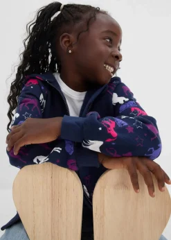 bonprix Mädchen 2-8 Jahre·Sweat & Strick|Kapuzen-Sweatjacke aus reiner Baumwolle dunkelblau bedruckt