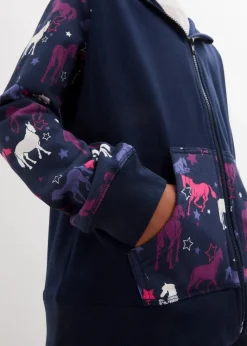 bonprix Mädchen 2-8 Jahre·Sweat & Strick|Kapuzen-Sweatjacke aus reiner Baumwolle dunkelblau bedruckt