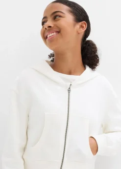 bonprix Mädchen 9-16 Jahre·Sweat & Strick|Mädchen 2-8 Jahre·Nachhaltigere Materialien|Kapuzen-Sweatjacke aus reiner Bio-Baumwolle wollweiß