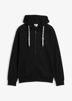 bonprix Sweat|Basics|Kapuzen-Sweatjacke mit Kontrastdetails schwarz