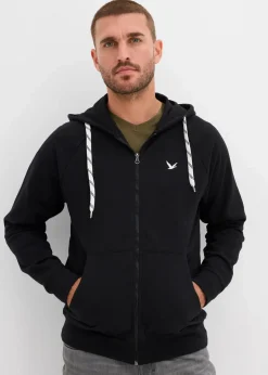 bonprix Sweat|Basics|Kapuzen-Sweatjacke mit Kontrastdetails schwarz