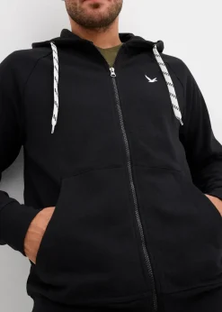bonprix Sweat|Basics|Kapuzen-Sweatjacke mit Kontrastdetails schwarz