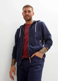 Kapuzen-Sweatjacke mit Lederimitat-Details|bonprix