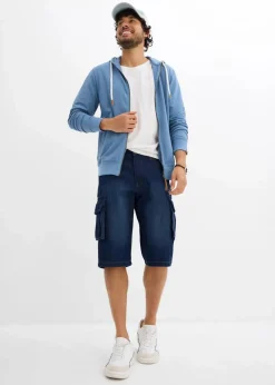 bonprix Sweat|Große Größen|Kapuzen-Sweatjacke mit Lederimitat-Details wellenblau