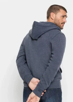 bonprix Große Größen|Sportbekleidung|Kapuzen-Sweatjacke mit Lederimitat-Details dunkelblau meliert