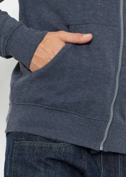 bonprix Große Größen|Sportbekleidung|Kapuzen-Sweatjacke mit Lederimitat-Details dunkelblau meliert