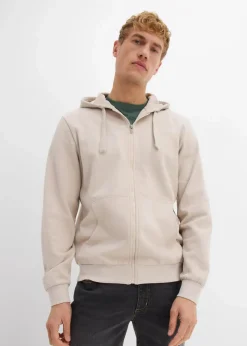 bonprix Sweat|Sportbekleidung|Kapuzen-Sweatjacke mit Reißverschluss steingrau