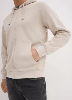 bonprix Sweat|Sportbekleidung|Kapuzen-Sweatjacke mit Reißverschluss steingrau