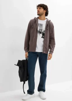 bonprix Sweat|Sportbekleidung|Kapuzen-Sweatjacke mit Reißverschluss graubraun