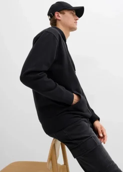 bonprix Große Größen|Basics|Kapuzen-Sweatjacke mit reiner Baumwolle, Loose Fit schwarz