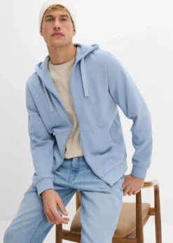 bonprix Sweat|Sportbekleidung|Kapuzen-Sweatjacke mit Reißverschluss hellblau