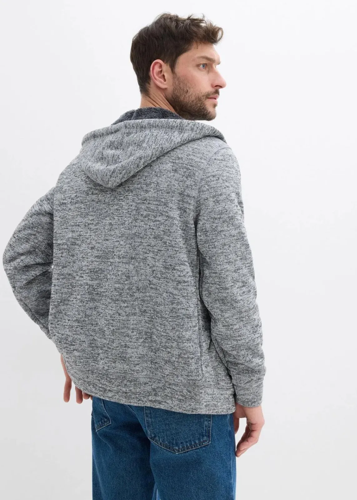 bonprix Große Größen|Basics|Kapuzen-Sweatjacke mit Teddyfutter grau meliert bedruckt