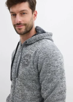 bonprix Große Größen|Basics|Kapuzen-Sweatjacke mit Teddyfutter grau meliert bedruckt