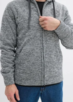 bonprix Große Größen|Basics|Kapuzen-Sweatjacke mit Teddyfutter grau meliert bedruckt