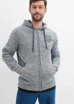 bonprix Große Größen|Basics|Kapuzen-Sweatjacke mit Teddyfutter grau meliert bedruckt