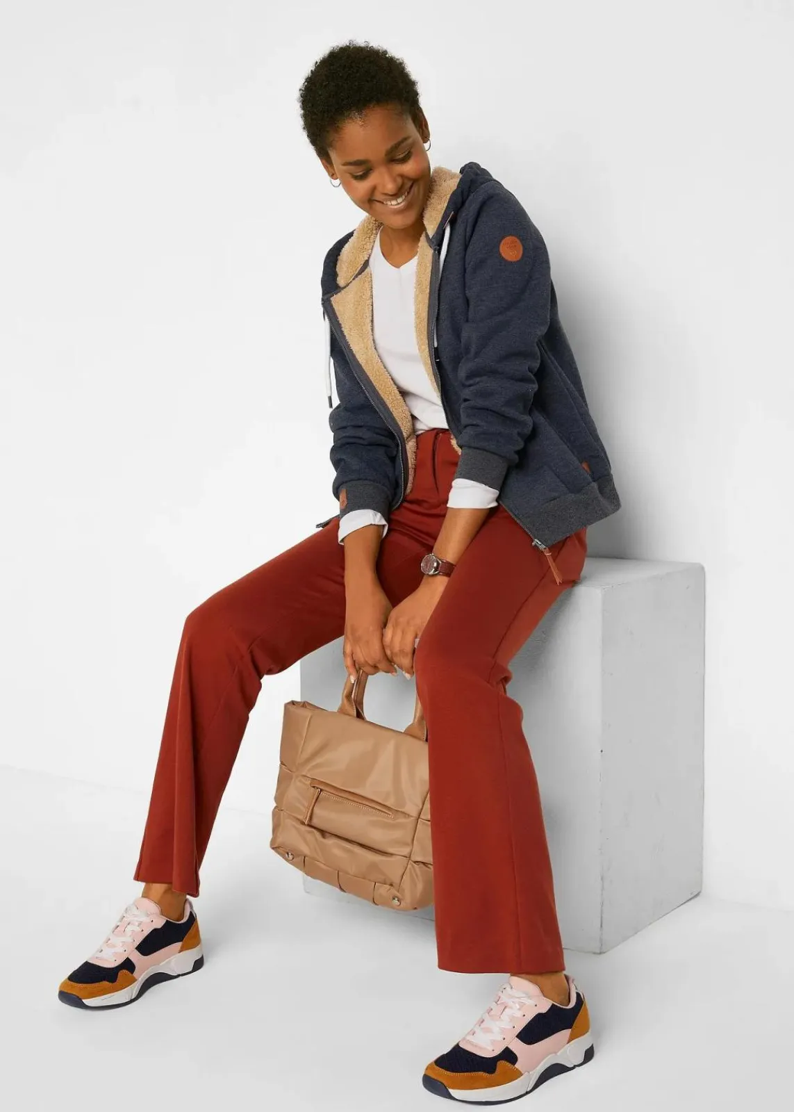 bonprix Sweat|Bekleidung·Blusen & Tuniken|Kapuzen-Sweatjacke mit Teddyfutter anthrazit meliert