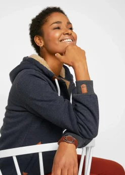 bonprix Sweat|Bekleidung·Blusen & Tuniken|Kapuzen-Sweatjacke mit Teddyfutter anthrazit meliert