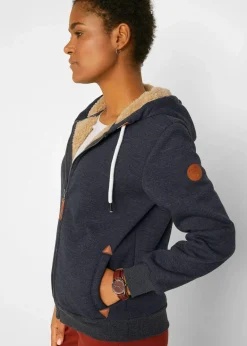 bonprix Sweat|Bekleidung·Blusen & Tuniken|Kapuzen-Sweatjacke mit Teddyfutter anthrazit meliert