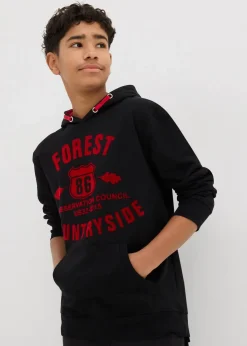 bonprix Jungen 9-16 Jahre·Sweat & Strick|Jungen 2-8 Jahre·Nachhaltigere Materialien|Kapuzensweatshirt schwarz bedruckt
