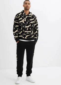 bonprix Große Größen|Sweat|Kapuzensweatshirt aus Bio Baumwolle, Loose Fit schwarz/hellsand bedruckt