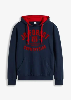 bonprix Große Größen|Sweat|Kapuzensweatshirt mit Flockprint dunkelblau