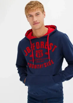 bonprix Große Größen|Sweat|Kapuzensweatshirt mit Flockprint dunkelblau