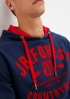 bonprix Große Größen|Sweat|Kapuzensweatshirt mit Flockprint dunkelblau