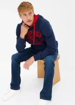 bonprix Große Größen|Sweat|Kapuzensweatshirt mit Flockprint dunkelblau