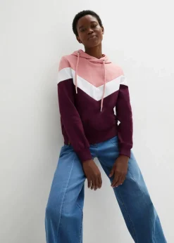 bonprix Bekleidung·Blusen & Tuniken|Nachhaltigere Materialien|Kapuzensweatshirt mit großem Kragen holunderbeere