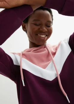 bonprix Bekleidung·Blusen & Tuniken|Nachhaltigere Materialien|Kapuzensweatshirt mit großem Kragen holunderbeere