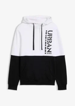 bonprix Sweat|Sportbekleidung|Kapuzensweatshirt, Slim Fit schwarz/weiß bedruckt