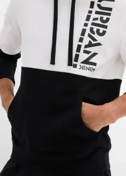bonprix Sweat|Sportbekleidung|Kapuzensweatshirt, Slim Fit schwarz/weiß bedruckt