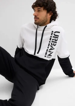 bonprix Sweat|Sportbekleidung|Kapuzensweatshirt, Slim Fit schwarz/weiß bedruckt
