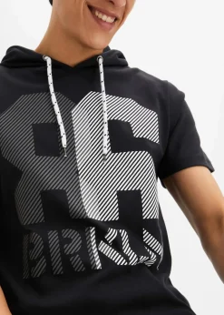 bonprix Große Größen|Shirts & Polos|Kapuzen-T-Shirt aus schwerer Baumwolle schwarz bedruckt