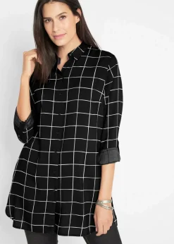 Karierte Longbluse mit Taschen|bonprix Outlet