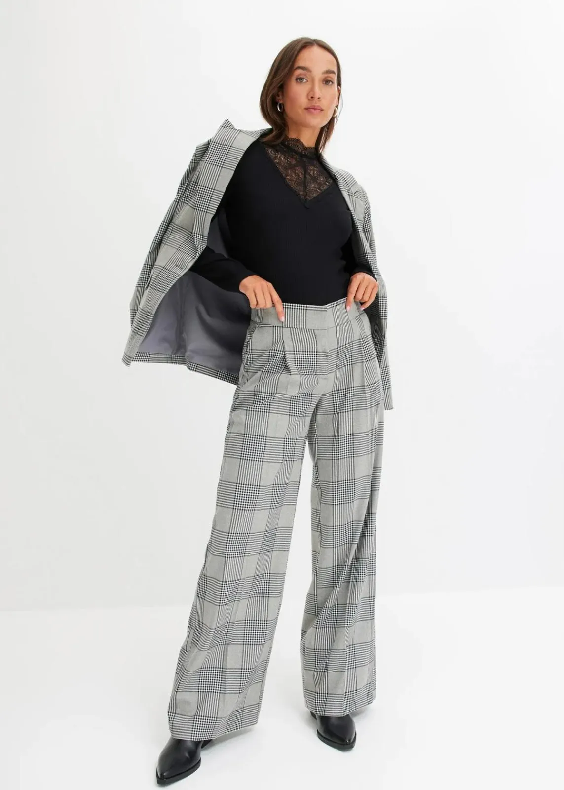 bonprix Bekleidung·Kleider|Zweiteiler & Sets|karierte Marlenehose grau kariert