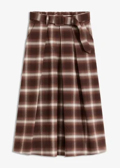 bonprix Bekleidung·Sportbekleidung|Röcke|Karo Faltenrock und Gürtel (2-tlg.Set) dunkelbraun/hellbraun/mittelbraun/elfenbein kariert