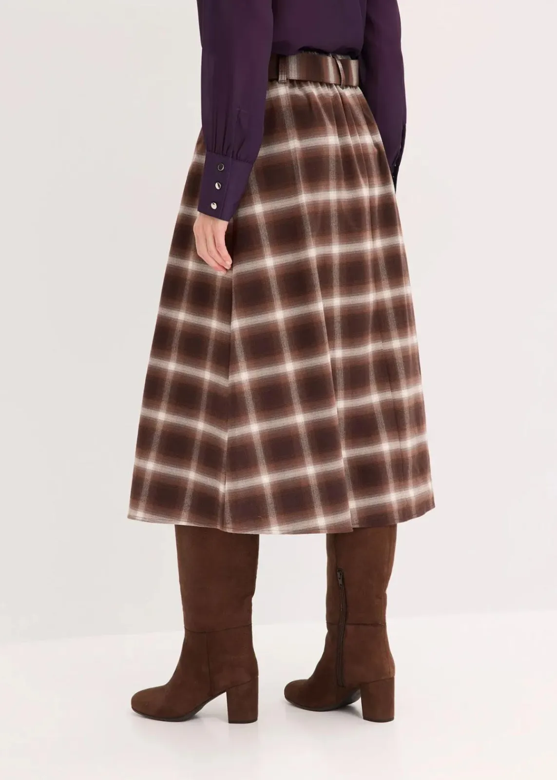 bonprix Bekleidung·Sportbekleidung|Röcke|Karo Faltenrock und Gürtel (2-tlg.Set) dunkelbraun/hellbraun/mittelbraun/elfenbein kariert