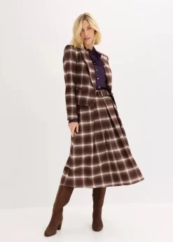 bonprix Bekleidung·Sportbekleidung|Röcke|Karo Faltenrock und Gürtel (2-tlg.Set) dunkelbraun/hellbraun/mittelbraun/elfenbein kariert