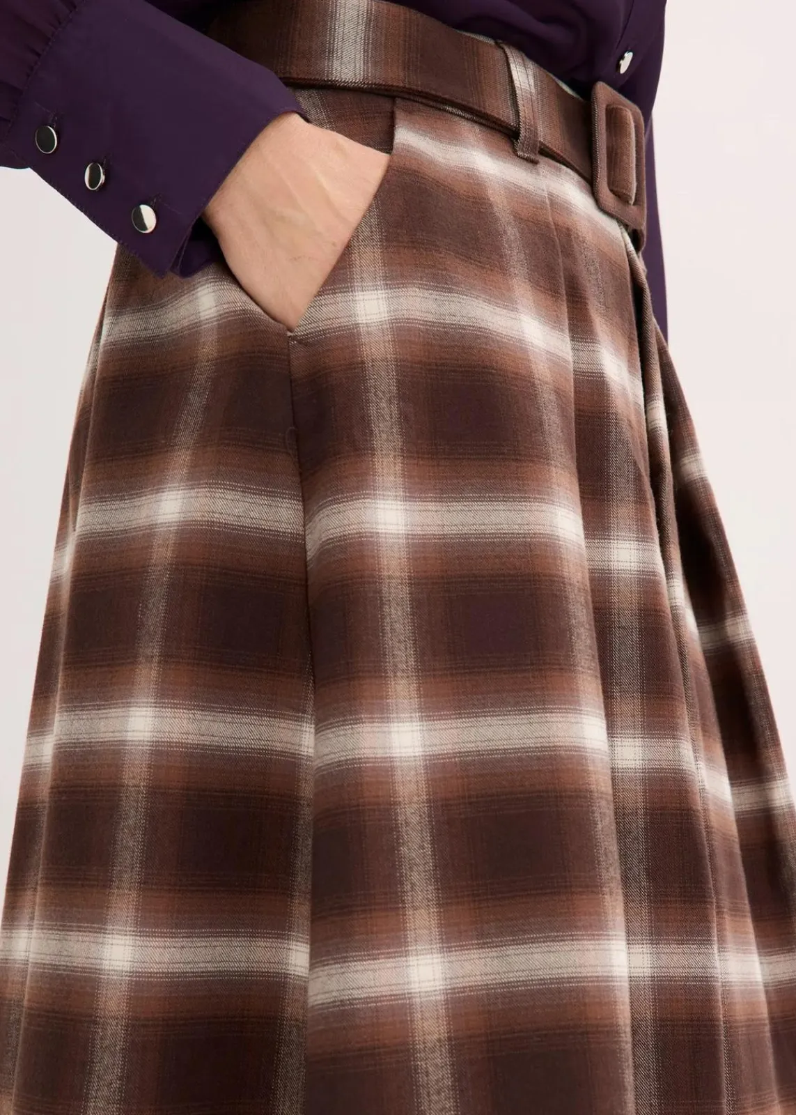 bonprix Bekleidung·Sportbekleidung|Röcke|Karo Faltenrock und Gürtel (2-tlg.Set) dunkelbraun/hellbraun/mittelbraun/elfenbein kariert