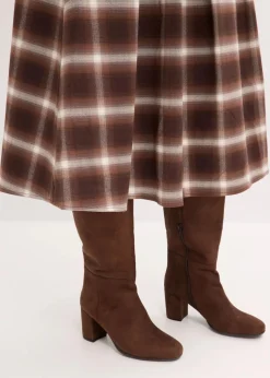 bonprix Bekleidung·Sportbekleidung|Röcke|Karo Faltenrock und Gürtel (2-tlg.Set) dunkelbraun/hellbraun/mittelbraun/elfenbein kariert