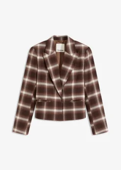 bonprix Bekleidung·Basics|Blazer|Karoblazer dunkelbraun/hellbraun/mittelbraun/elfenbein kariert