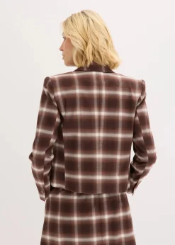 bonprix Bekleidung·Basics|Blazer|Karoblazer dunkelbraun/hellbraun/mittelbraun/elfenbein kariert