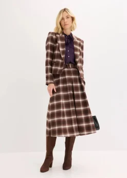 bonprix Bekleidung·Basics|Blazer|Karoblazer dunkelbraun/hellbraun/mittelbraun/elfenbein kariert