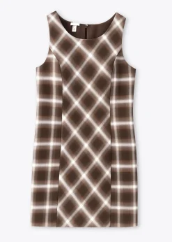 bonprix Bekleidung·Pullover & Strickjacken|Kleider|Karokleid dunkelbraun/hellbraun/mittelbraun/elfenbein kariert