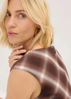 bonprix Bekleidung·Pullover & Strickjacken|Kleider|Karokleid dunkelbraun/hellbraun/mittelbraun/elfenbein kariert